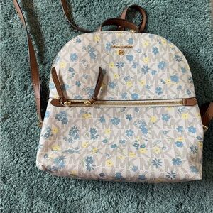 Michael Kors Floral Backpack - Cream and Blue